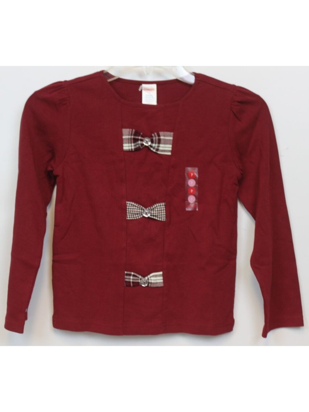 2006 Gymboree Family Portrait Dark Red T-shirt sz 7 Bows Sparkle Buttons Classic